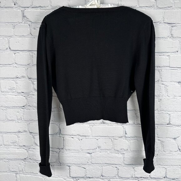 Nicole Miller Women's Sequin Accent V-Neck Cropped Cardigan, Size Med, Black - Picture 6 of 10